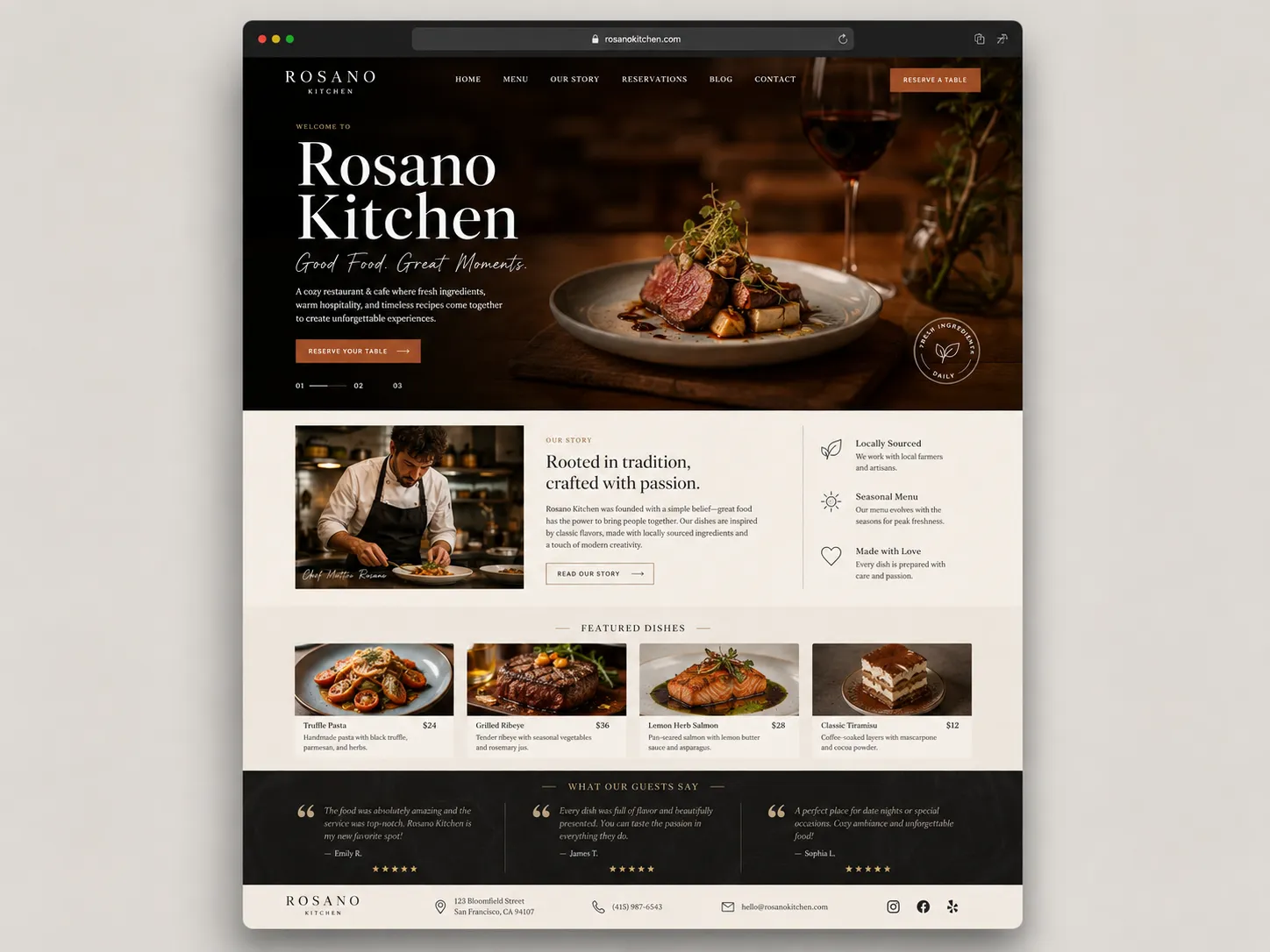 Rosano Kitchen restaurant website design